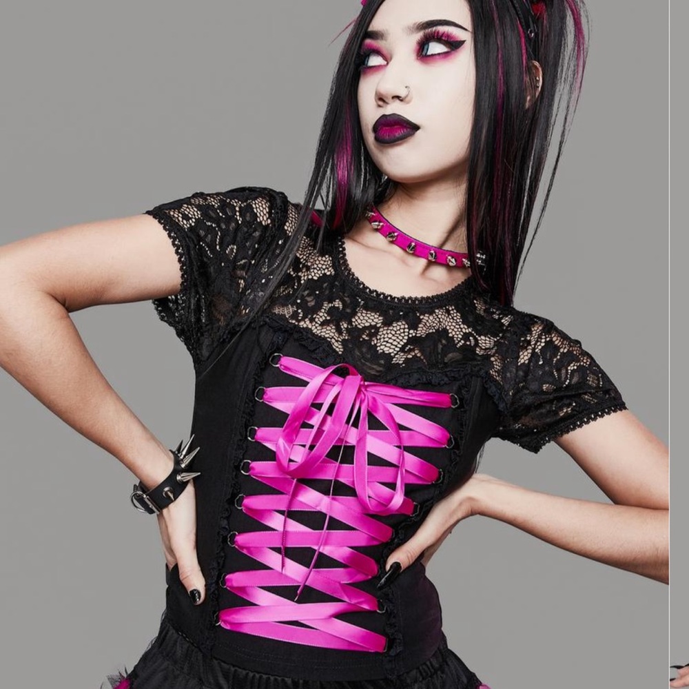 Dolls Kill “Widow” lace bustier top.